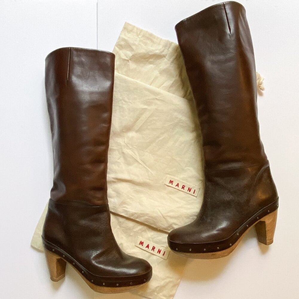 Marni Tall Clog Boots Brown 38